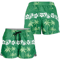 Green Hawaii Palm Tree Hibiscus Shorts for Women Fantasy Summer Vibe LT01 - Polynesian Pride
