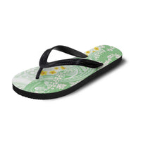Green Hawaii Shark Tattoo Flip Flops Puakenikeni Lei Plumeria Polynesian Pattern