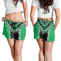 Green Niho Taniwha Mix Poutama Shorts for Women Unique Taniko Aotearoa - Polynesian Pride
