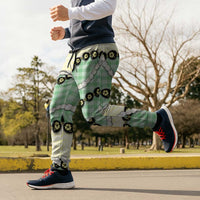 Green Palaka Hawaii Jogger Pants Kukui Nut Pikake Lei Hawaiian Tapa Pattern - Polynesian Pride
