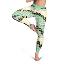 Green Palaka Hawaii Leggings Kukui Nut Pikake Lei Hawaiian Tapa Pattern - Polynesian Pride