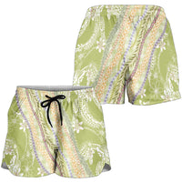 Green Palaka Hawaii Leis Shorts for Women Hawaiian-plaid Elegant Tropical Vibes - Polynesian Pride