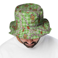 Green Palaka Hawaii Mele Kalikimaka Bucket Hat Ohia Lehua Shell Leis Funny Gingerbread Santa - Polynesian Pride