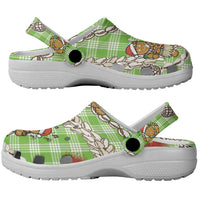 Green Palaka Hawaii Mele Kalikimaka Clogs Shoes Ohia Lehua Shell Leis Funny Gingerbread Santa - Polynesian Pride