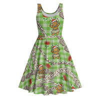 Green Palaka Hawaii Mele Kalikimaka Midi Dress Ohia Lehua Shell Leis Funny Gingerbread Santa - Polynesian Pride