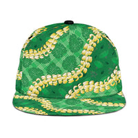 Green Palaka Hawaii Mele Kalikimaka Snapback Cap Ohia Lehua Monstera Puakenikeni Lei - Polynesian Pride