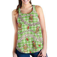 Green Palaka Hawaii Mele Kalikimaka Women Racerback Tank Ohia Lehua Shell Leis Funny Gingerbread Santa - Polynesian Pride