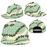 Green Palaka Hawaii Snapback Cap Kukui Nut Pikake Lei Hawaiian Tapa Pattern - Polynesian Pride