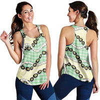 Green Palaka Hawaii Women Racerback Tank Kukui Nut Pikake Lei Hawaiian Tapa Pattern - Polynesian Pride