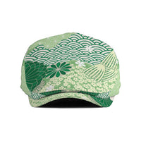 Green Palaka Japanese Traditional Jeff Hat Asanoha Seigaiha Sakura Motif - Polynesian Pride
