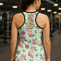 Green Paniolo Palaka Hawaiian Cowgirl Christmas Hollow Tank Top - Polynesian Pride