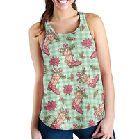 Green Paniolo Palaka Hawaiian Cowgirl Christmas Women Racerback Tank - Polynesian Pride