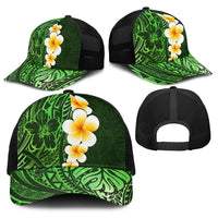 Green Polynesia Baseball Net Cap Plumeria Tropical Leaves With Galaxy Polynesian Art - Polynesian Pride