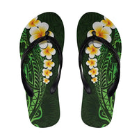 Green Polynesia Flip Flops Plumeria Tropical Leaves Galaxy Polynesian Art - Polynesian Pride