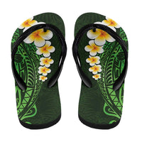 Green Polynesia Flip Flops Plumeria Tropical Leaves Galaxy Polynesian Art - Polynesian Pride