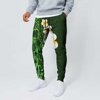 Green Polynesia Jogger Pants Plumeria Tropical Leaves With Galaxy Polynesian Art - Polynesian Pride