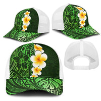 Green Polynesia Mesh Trucker Cap Plumeria Tropical Leaves With Galaxy Polynesian Art - Polynesian Pride