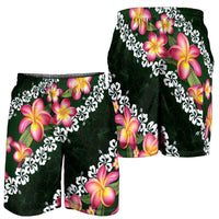 Green Polynesia Shorts for Men Plumeria With Hibiscus Pattern Tropical Vibes - Polynesian Pride