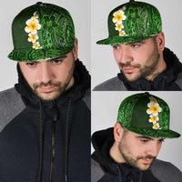 Green Polynesia Snapback Cap Plumeria Tropical Leaves With Galaxy Polynesian Art - Polynesian Pride