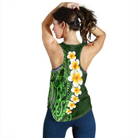 Green Polynesia Women Racerback Tank Plumeria Tropical Leaves With Galaxy Polynesian Art - Polynesian Pride