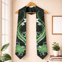 Green Polynesian Pattern With Tropical Flowers Graduation Stole