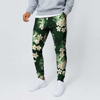 Green Tropical Hawaii Jogger Pants Seamless Monstera Plumeria Hawaiian Pattern - Polynesian Pride