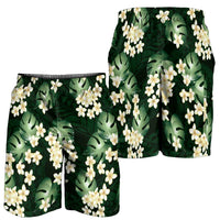 Green Tropical Hawaii Shorts for Men Seamless Monstera Plumeria Hawaiian Pattern - Polynesian Pride