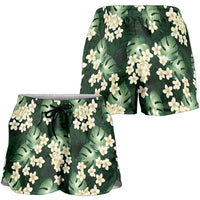 Green Tropical Hawaii Shorts for Women Seamless Monstera Plumeria Hawaiian Pattern - Polynesian Pride