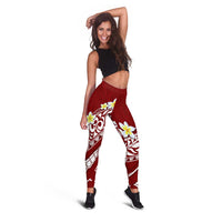 Hawaii Aloha Leggings Plumeria Vintage - Crimson