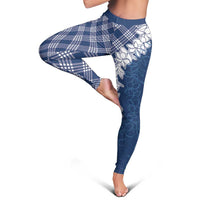Hawaii Aloha Plumeria Lei Navy Palaka Leggings - Polynesian Pride