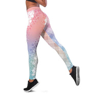 Hawaii Aloha Plumeria Lei Pastel Candy Palaka Leggings - Polynesian Pride
