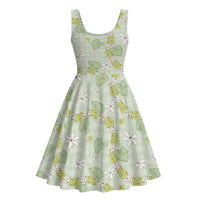 Hawaii Anthurium Tiare Pikake Lei Midi Dress Sage Green Lauhala Art Pattern