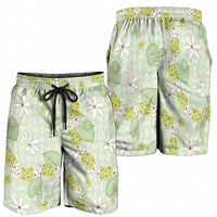 Hawaii Anthurium Tiare Pikake Lei Shorts for Men Sage Green Lauhala Art Pattern