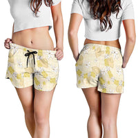 Hawaii Anthurium Tiare Pikake Lei Shorts for Women Melemele Lauhala Art Pattern
