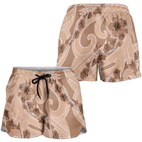Hawaii Brown Hibiscus Pikake Lei Shorts for Women - Polynesian Pride
