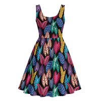 Hawaii Colorful Tropical Leaves Midi Dress