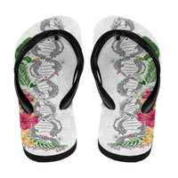 Hawaii DNA Kakau Tattoo Flip Flops with Plumeria and Hibiscus Tropical Plants White Color