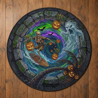Hawaii Ghost Surfing Skull 3D Illusion Halloween Round Carpet