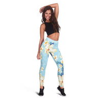 Hawaii Hibiscus Plumeria Blue Leggings Polynesian Pattern LT01 - Polynesian Pride
