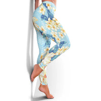 Hawaii Hibiscus Plumeria Blue Leggings Polynesian Pattern LT01 - Polynesian Pride
