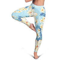 Hawaii Hibiscus Plumeria Blue Leggings Polynesian Pattern LT01 - Polynesian Pride