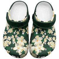 Hawaii Hibiscus Plumeria Green Clogs Shoes Polynesian Pattern