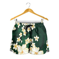 Hawaii Hibiscus Plumeria Green Shorts for Women Polynesian Pattern