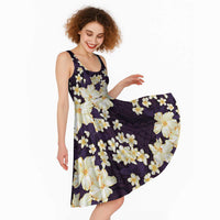 Hawaii Hibiscus Plumeria Purple Midi Dress Polynesian Pattern