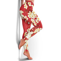 Hawaii Hibiscus Plumeria Red Leggings Polynesian Pattern LT01 - Polynesian Pride