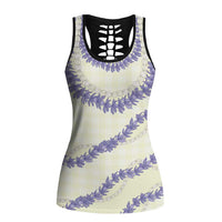 Hawaii Honohono Palaka Motifs Hollow Tank Top Hawaiian Orchid Lei LT14 Female Cream - Polynesian Pride