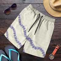 Hawaii Honohono Palaka Motifs Shorts for Men Hawaiian Orchid Lei LT14 Cream - Polynesian Pride