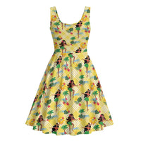 Hawaii Hula Girl Tropical Midi Dress Yellow Palaka
