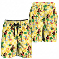Hawaii Hula Girl Tropical Shorts for Men Yellow Palaka