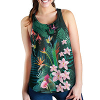 Hawaii Hummingbird Tropical Flowers Women Racerback Tank Dark Green